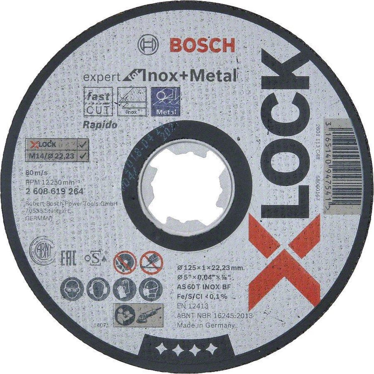 Disque à tronçonner Bosch x-lock 125x1mm inox droit