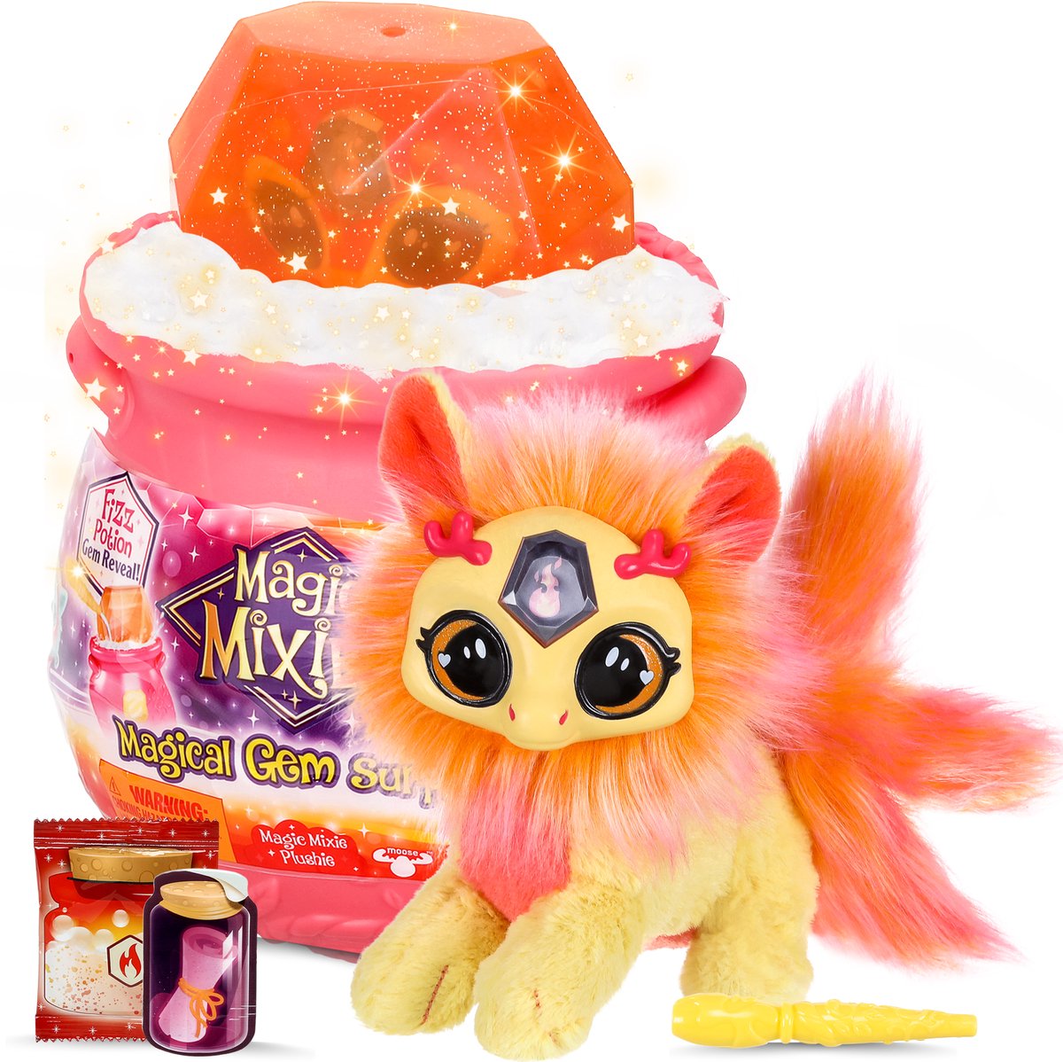 Moose Toys Mixies Magical Gem Suprise Magic Ketel Fire Make Your Mixie Plushie