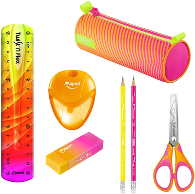 Maped office maped neon bundle – trousse à crayons, kit de dessin et ciseaux pour enfants