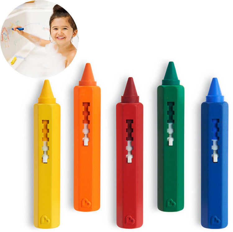 Crayons de bain Munchkin - couleurs dans le bain - jouets de bain - crayons de bain - lot de 5 crayons de bain colorés - faciles à laver - crayons de douche - à partir de 12 mois - pour le carrelage et la baignoire