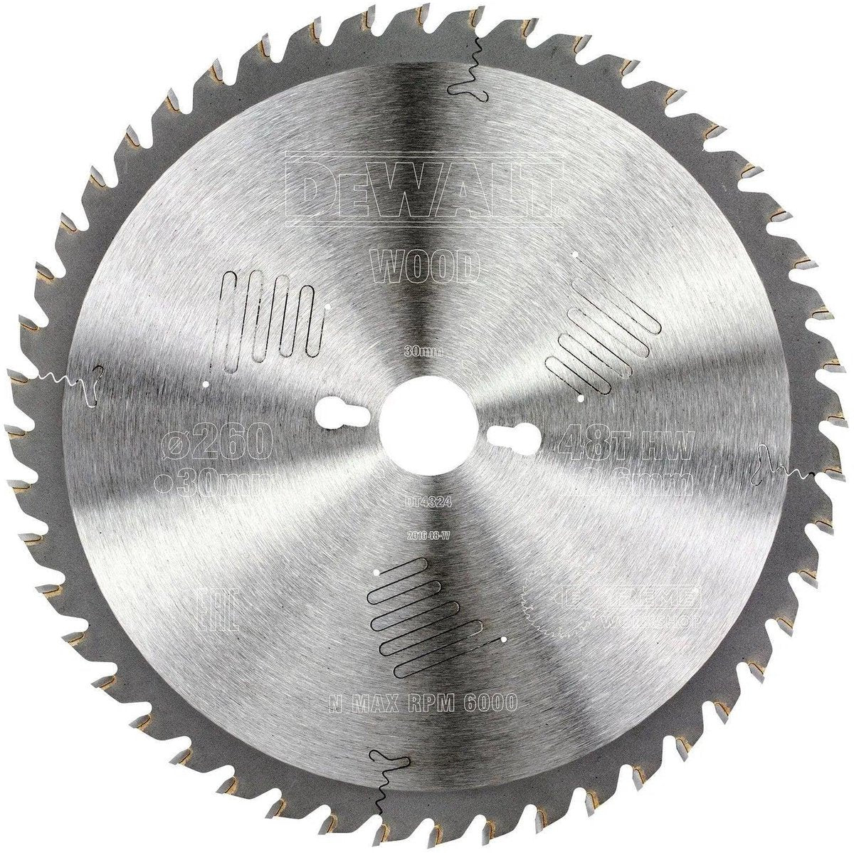 Lame de scie circulaire Dewalt pour le bois | extrême | ø 260mm trou d'axe 30mm 48t - dt4324-qz