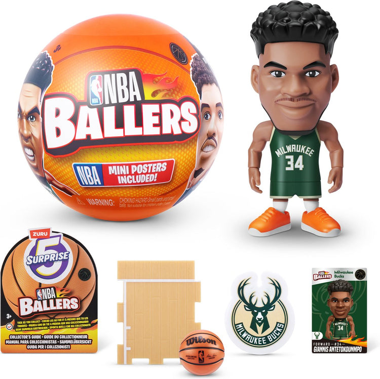5 ballons surprise NBA de Zuru - 1 ballon surprise - avec mini poster