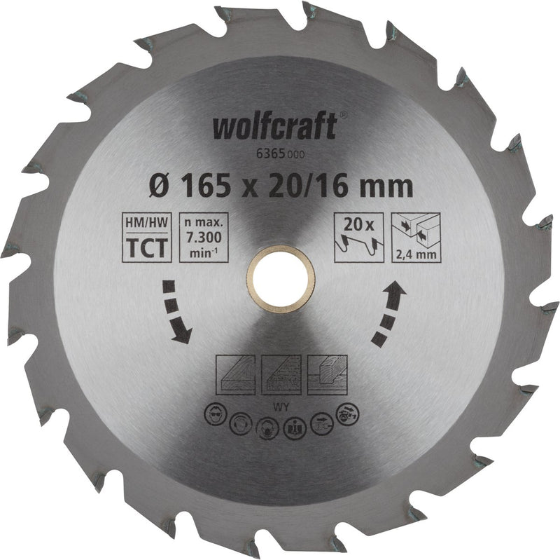 Wolfcraft - lame de scie circulaire 165x20mm - 20 dents - lame de scie pour scie circulaire - série verte - 6365000