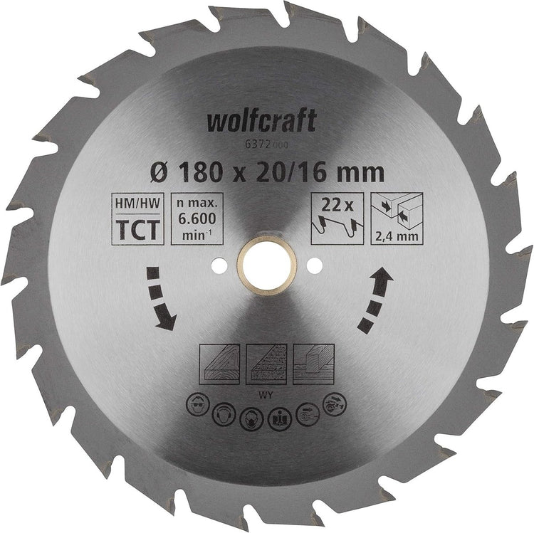 Wolfcraft - lame de scie circulaire 180x20mm - 22 dents - lame de scie pour scie circulaire - série verte - 6372000