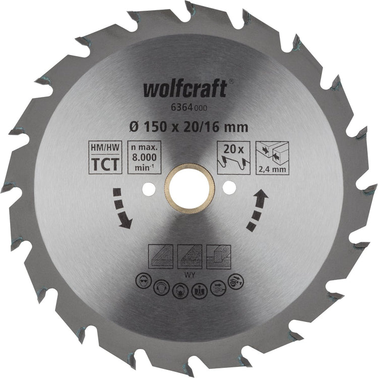 Wolfcraft - lame de scie circulaire 150x20mm - 20 dents - lame de scie pour scie circulaire - série verte - 6364000