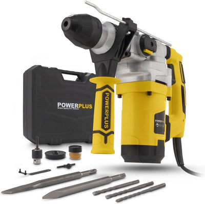 Perceuse à percussion électrique Powerplus POWX1175 - 4 en 1 : perçage, perçage à percussion, burinage et rotation du burin, perceuse 1600 W, 5 ans, SDS Plus, 6 accessoires