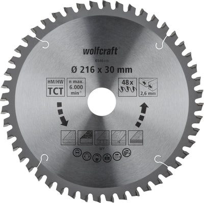 Wolfcraft - lame de scie à tronçonner 216x30mm - 216mm pour des coupes fines et nettes - 6546000