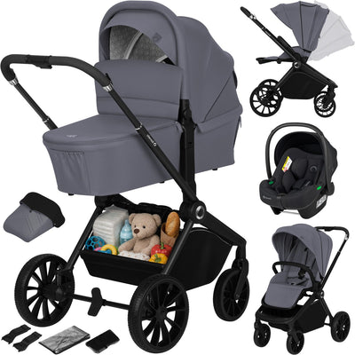Lionelo mika plus - poussette 3en1 - ensemble xxl - incl. siège auto i-size - polyvalent et toute l'année - grandes roues - jusqu'à 22 kg - utilisation d'une seule main - pour tous types de terrains - kit d'accessoires