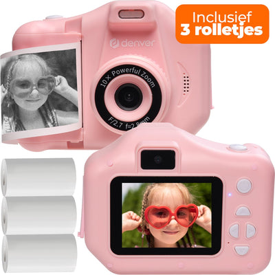 Appareil photo pour enfants Denver Full HD avec imprimante - caméra selfie - 48mp - appareil photo numérique enfants - photo et vidéo - jeux - kpc1370 - rose