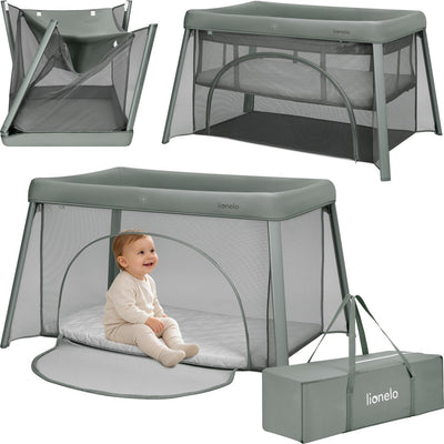 Lionelo Mila – Lit de camping voyage 2 en 1 – léger – 2 positions en hauteur – matelas T25 de 4 cm – ventilation en maille à 360° – pliage compact et rapide – entrée latérale avec fermeture éclair – sac de transport inclus – housse amovible et lavable
