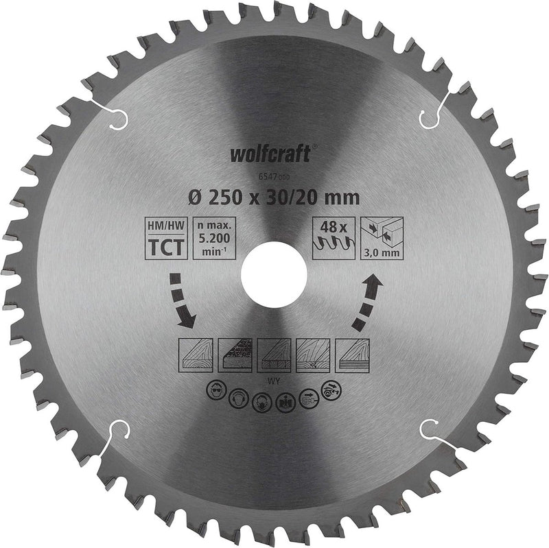 Wolfcraft - lame de scie 250x30mm pour scie à tronçonner - 48 dents - scie à onglet - série orange - 6547000