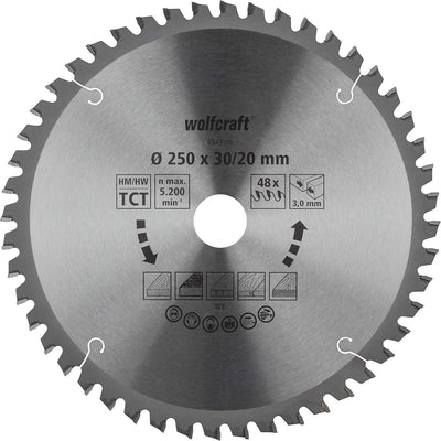 Wolfcraft - lame de scie 250x30mm pour scie à tronçonner - 48 dents - scie à onglet - série orange - 6547000