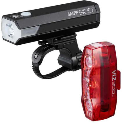 Kit d'éclairage Cateye ampp900 + viz300 - éclairage vélo - lumens : 900 300 - diamètre guidon : 22-35mm - rechargeable USB - noir rouge