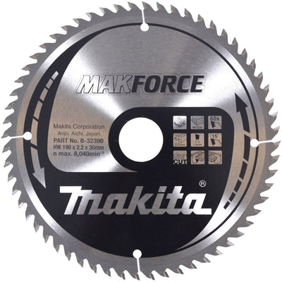 Accessoires Makita lame de scie circulaire bois | makforce 190x30x2.2 60t 15g - b-32390 - b-32390