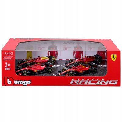 Bburago 78514 F1 Ferrari F1-75 SF-23 Sainz Leclerc 1:43 Maquette Voiture 4 Unités Rouge