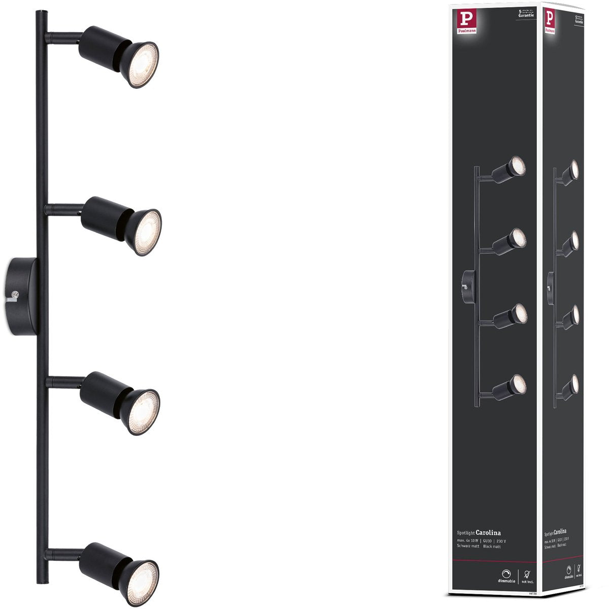 Projecteur Paulmann carolina gu10 230v max. 4x10w dimmable noir mat