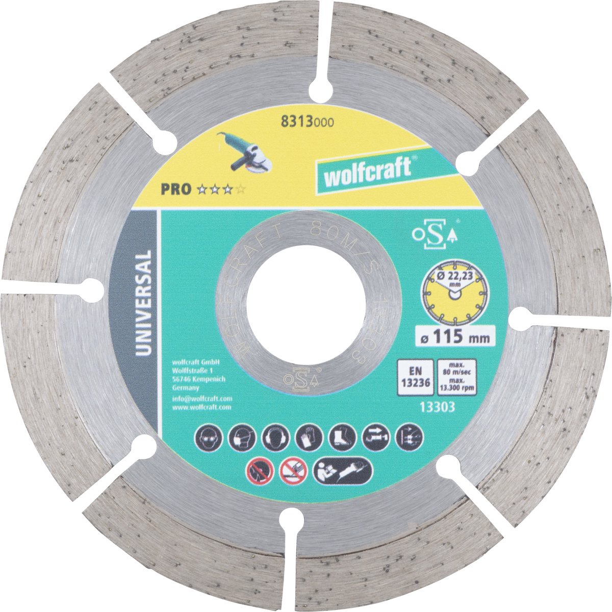 Wolfcraft - disque à tronçonner diamanté ø 115 mm - disque à tronçonner diamanté pour meuleuse d'angle - 8313000
