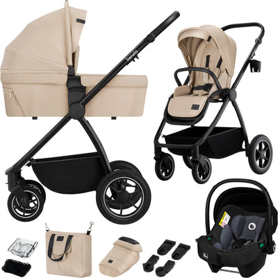 Poussette Lionelo Meril 3en1 - buggy - nacelle XL, poussette siège auto certifié ADAC - roues tout terrain - set d'accessoires complet - UPF50+