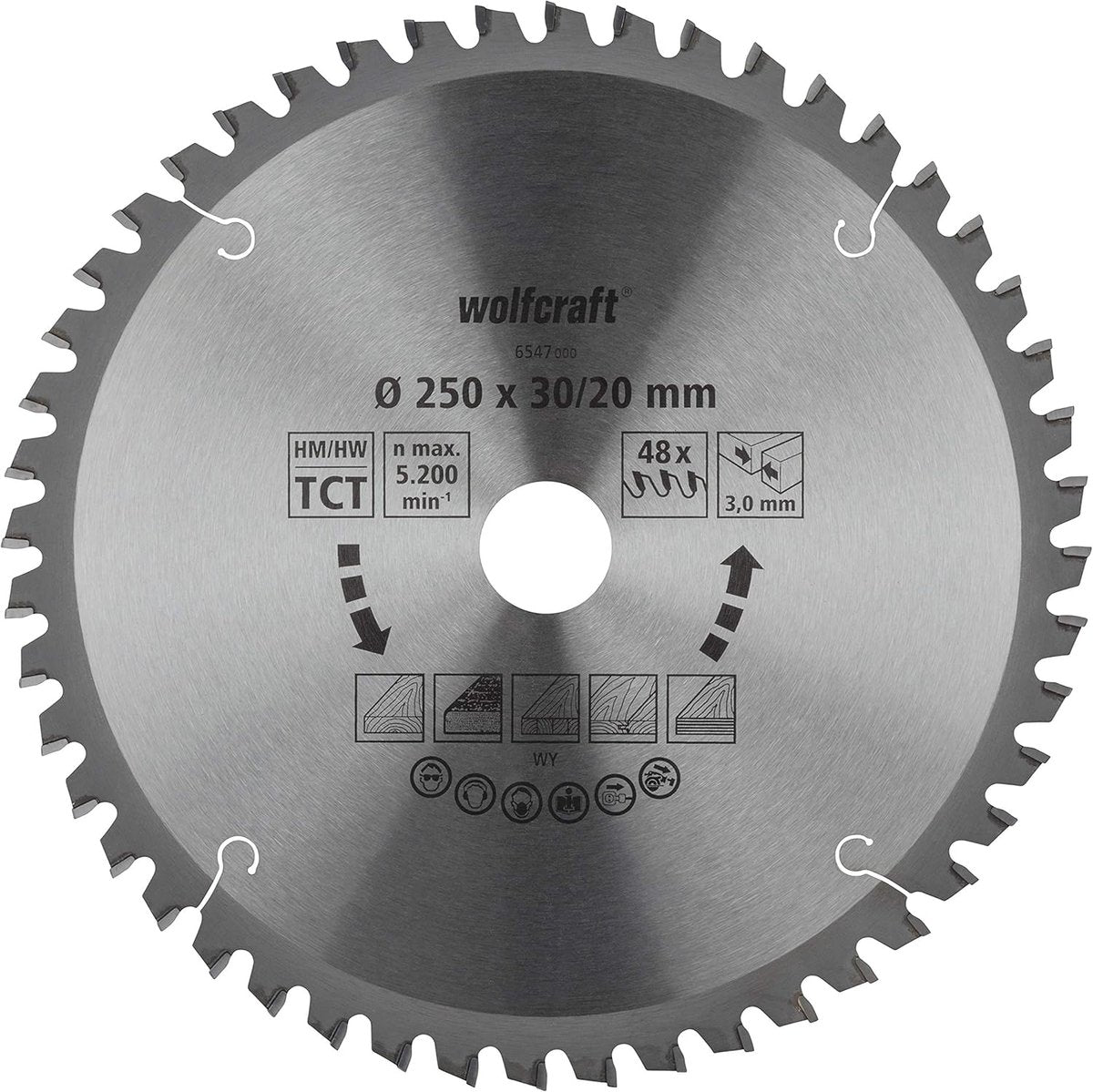 Wolfcraft - lame de scie 250x30mm pour scie à tronçonner - 48 dents - scie à onglet - série orange - 6547000