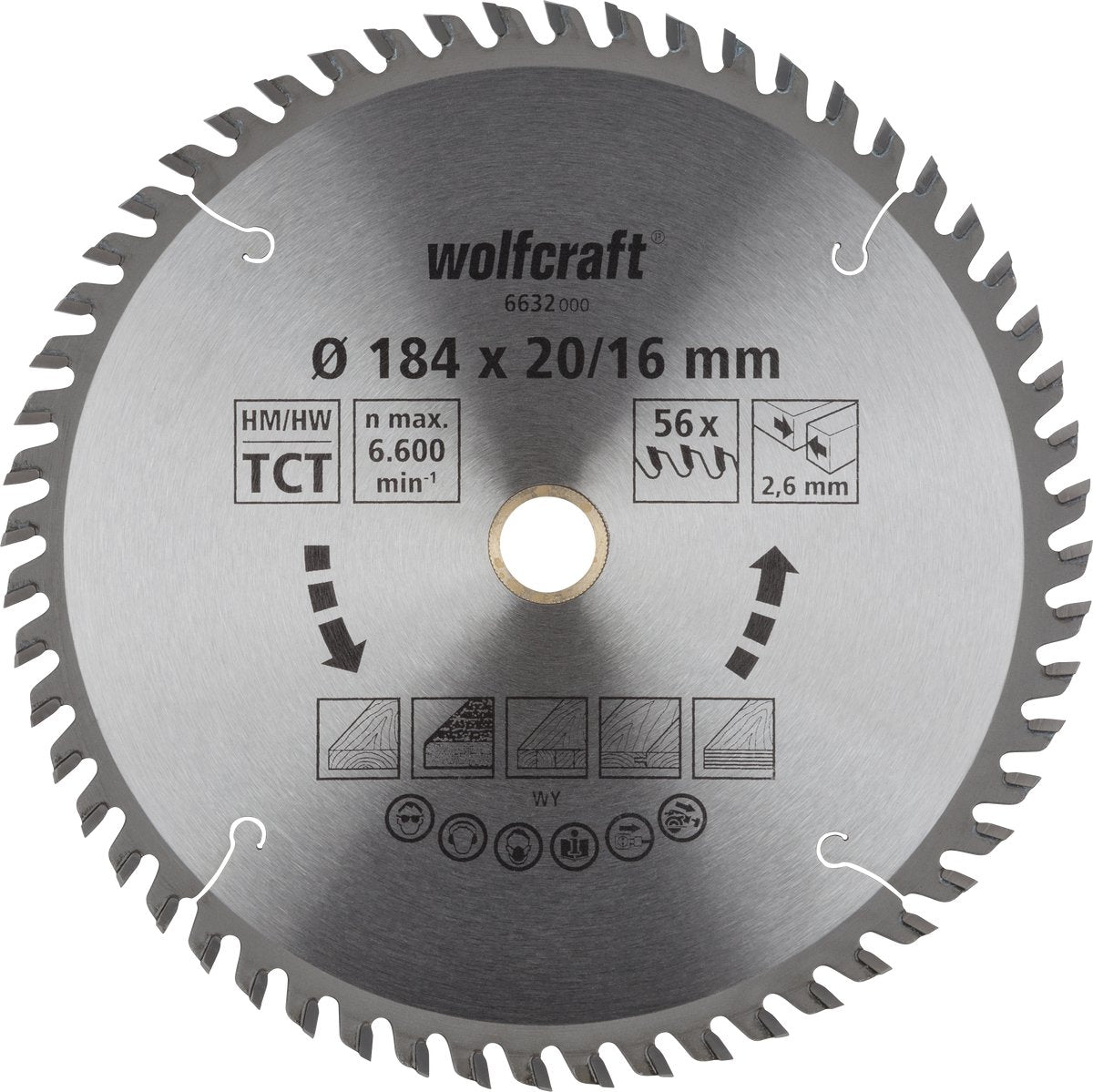 Wolfcraft - lame de scie circulaire 184 mm - 56 dents - alésage 20 16 mm - pour scie circulaire - 6632000