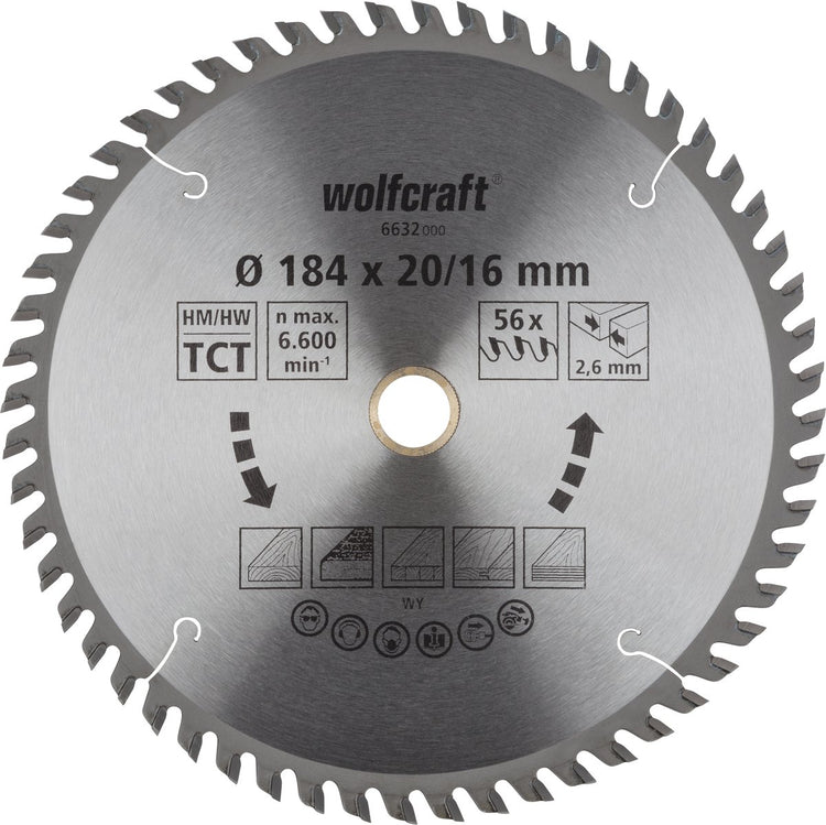 Wolfcraft - lame de scie circulaire 184 mm - 56 dents - alésage 20 16 mm - pour scie circulaire - 6632000