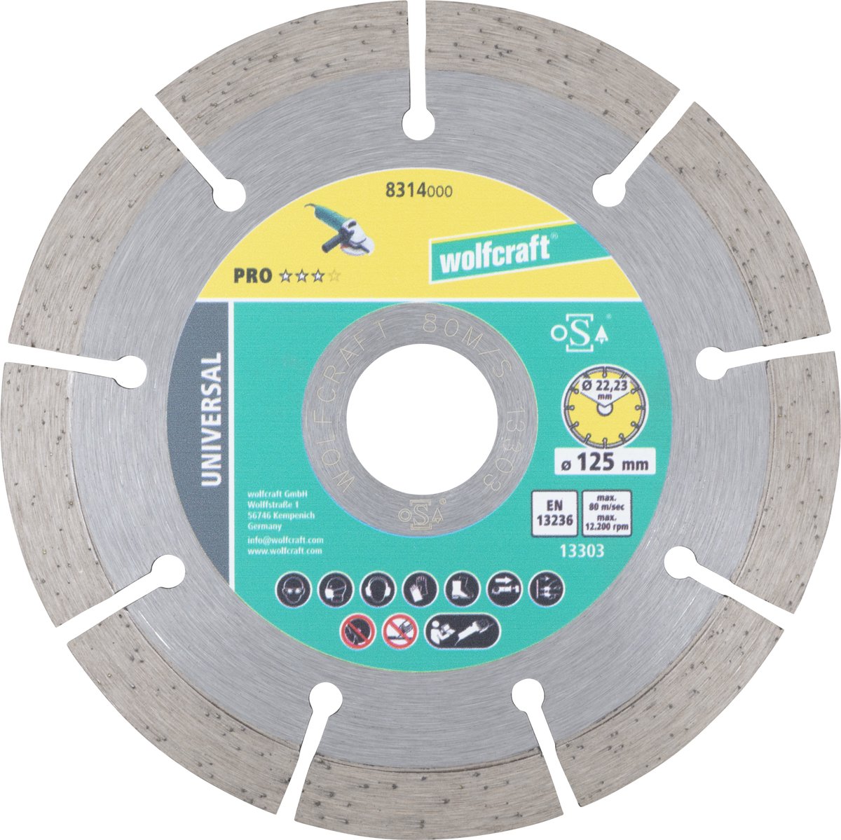 Wolfcraft - disque à tronçonner diamanté ø 125 mm - disque à tronçonner diamanté pour meuleuse d'angle - 8314000