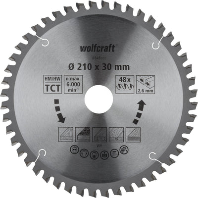 Wolfcraft - lame de scie 210x30mm pour scie à tronçonner - 48 dents - scie à onglet - série orange - 6545000