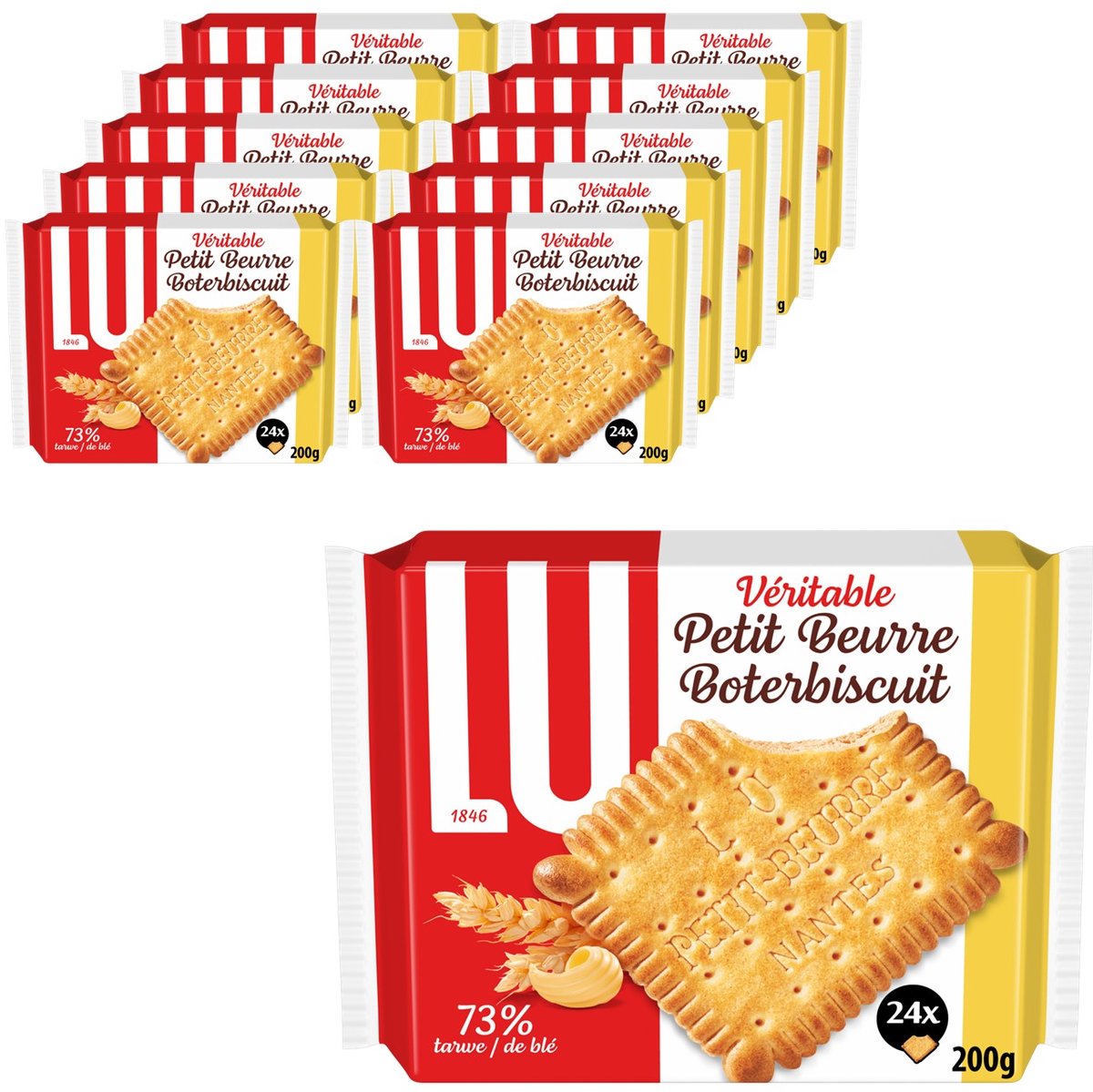 Lu petit beurre cookies biscuits au beurre 10 x 200g (24 x 8,3g) - biscuit au beurre - biscuit croustillant - biscuit à emporter - café - thé - travail - bouillon