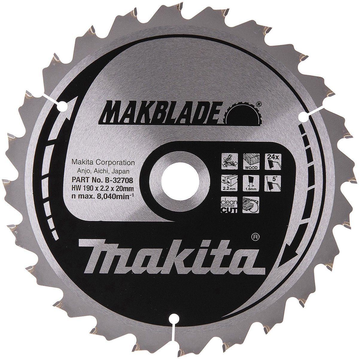 Accessoires Makita lame de scie à tronçonner | bois | 190x20x2,2 24t 5g - b-32708