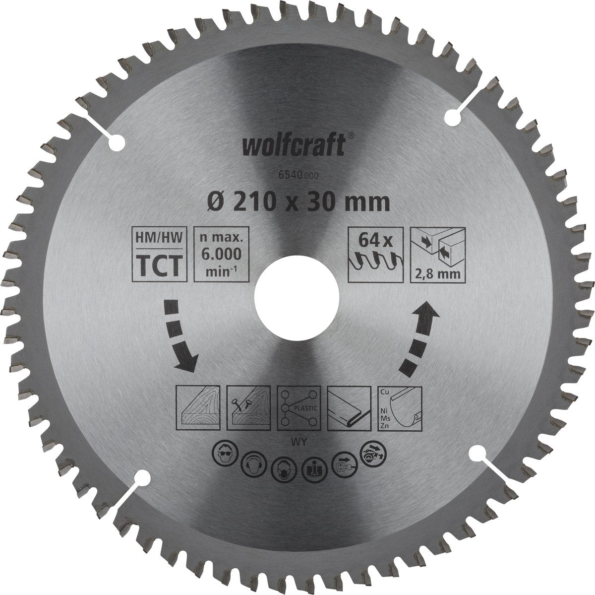 Wolfcraft - lame de scie 210x30mm pour scie à tronçonner - 64 dents - pour scie à onglet - 6540000