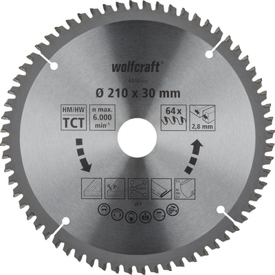 Wolfcraft - lame de scie 210x30mm pour scie à tronçonner - 64 dents - pour scie à onglet - 6540000