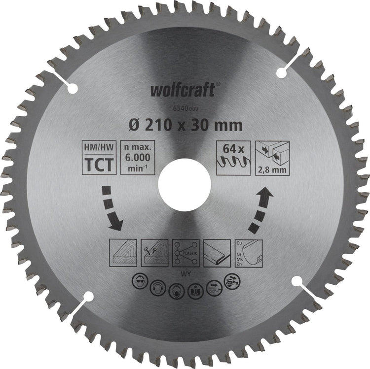 Wolfcraft - lame de scie 210x30mm pour scie à tronçonner - 64 dents - pour scie à onglet - 6540000