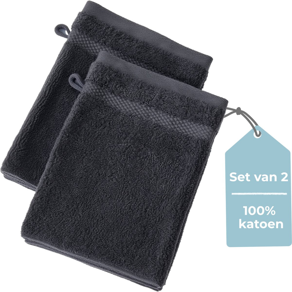 Faire taire. gant de toilette Living Hush Living - lot de 2 - 100 % coton - qualité lourde 500 g m2 - bordure élégante et boucle de suspension - 16x22 cm - anthracite