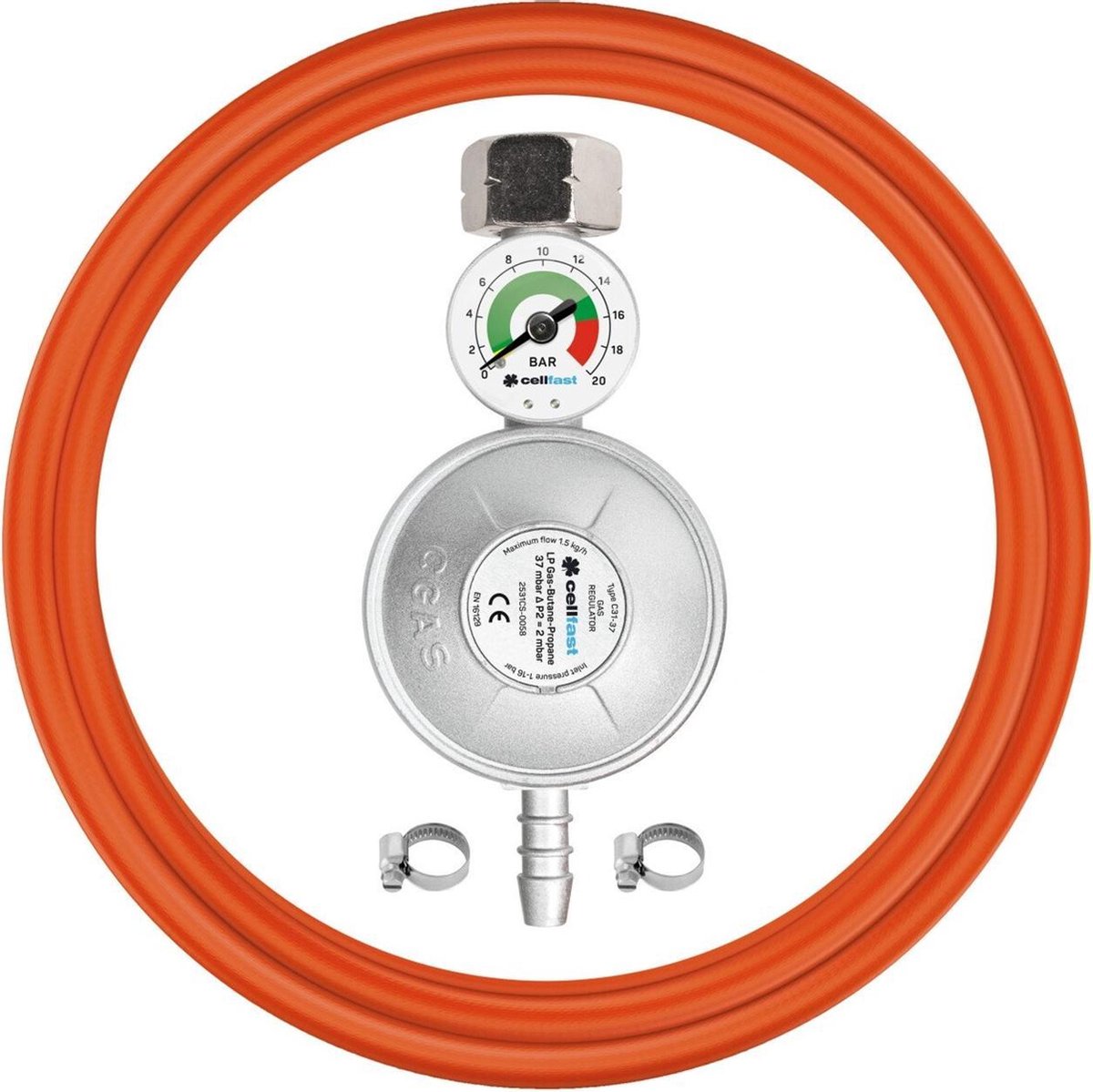Cellfast 52-506 - régulateur de pression - propane-butane - 2m - soupape de sécurité