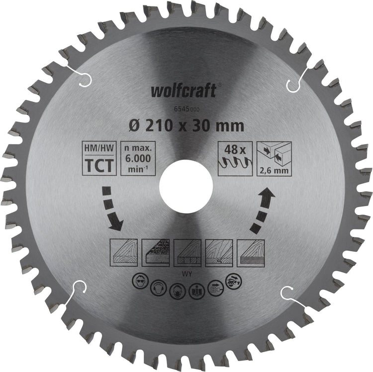 Wolfcraft - lame de scie 210x30mm pour scie à tronçonner - 48 dents - scie à onglet - série orange - 6545000