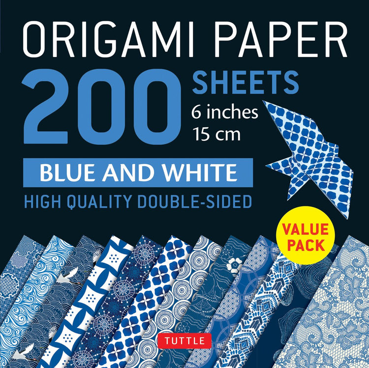 Tuttle Publishing papier origami 200 feuilles motifs bleus et blancs 6 (15 cm)
