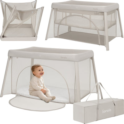 Lionelo Mila – Lit de camping voyage 2 en 1 – léger – 2 positions en hauteur – matelas T25 de 4 cm – ventilation en maille à 360° – pliage compact et rapide – entrée latérale avec fermeture éclair – sac de transport inclus – housse amovible et lavable