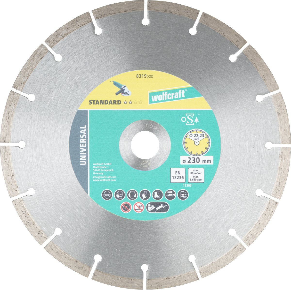 Wolfcraft - disque à tronçonner diamanté 230 mm - pour meuleuse d'angle - 8319000