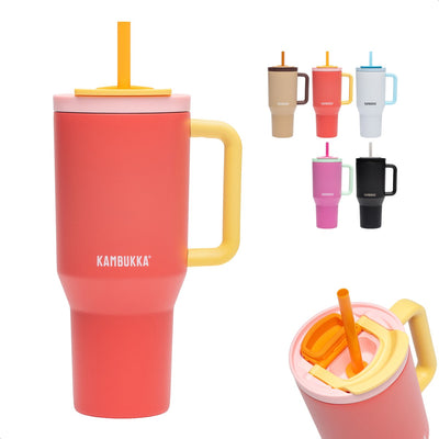 Kambukka rio - gobelet 950ml - bouteille d'eau papaye rose avec paille télescopique - étanche - sans BPA