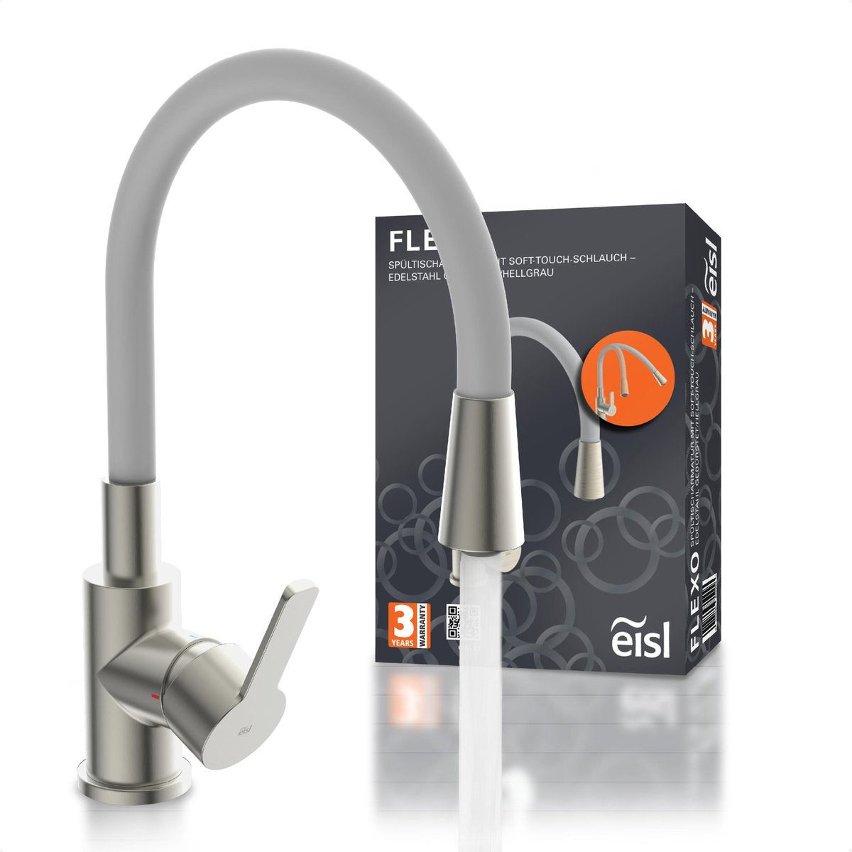 Robinet de cuisine Eisl flexo - mitigeur - aspect acier inoxydable-gris