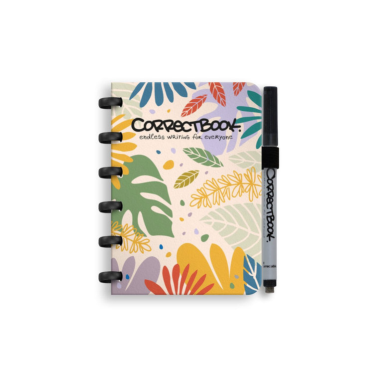 Carnet effaçable Correctbook a6 - carnet réutilisable - beauté botanique - vierge - avec lingette pour stylo - peut être complété par des pages supplémentaires