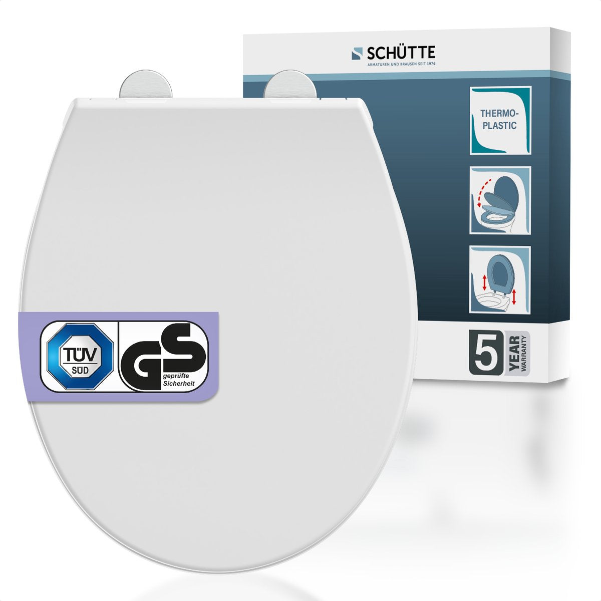 Abattant WC Schütte 83630 premium - thermoplastique - frein de chute - amovible - capacité de charge jusqu'à 300 kg - montage par le haut