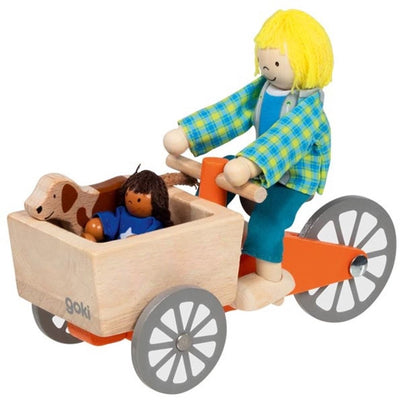 Goki Dollhouse Wooden Cargo Bike avec enfant et chien