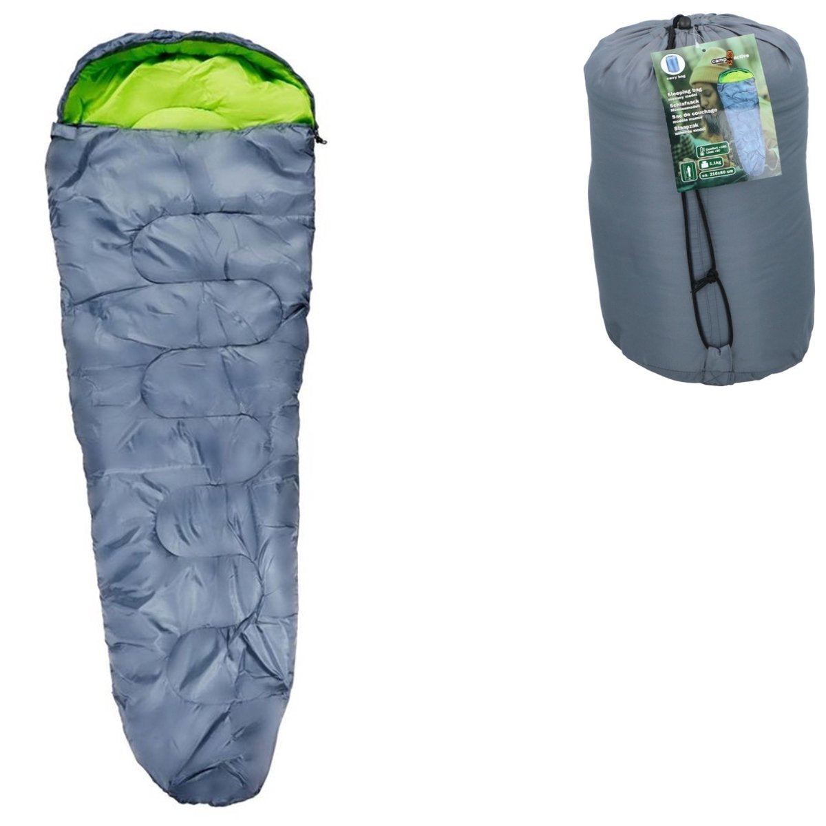 Sac de couchage momie Camp active - sac de couchage d'été pour 5°c à 10°c - 210 x 80 cm - gris jaune