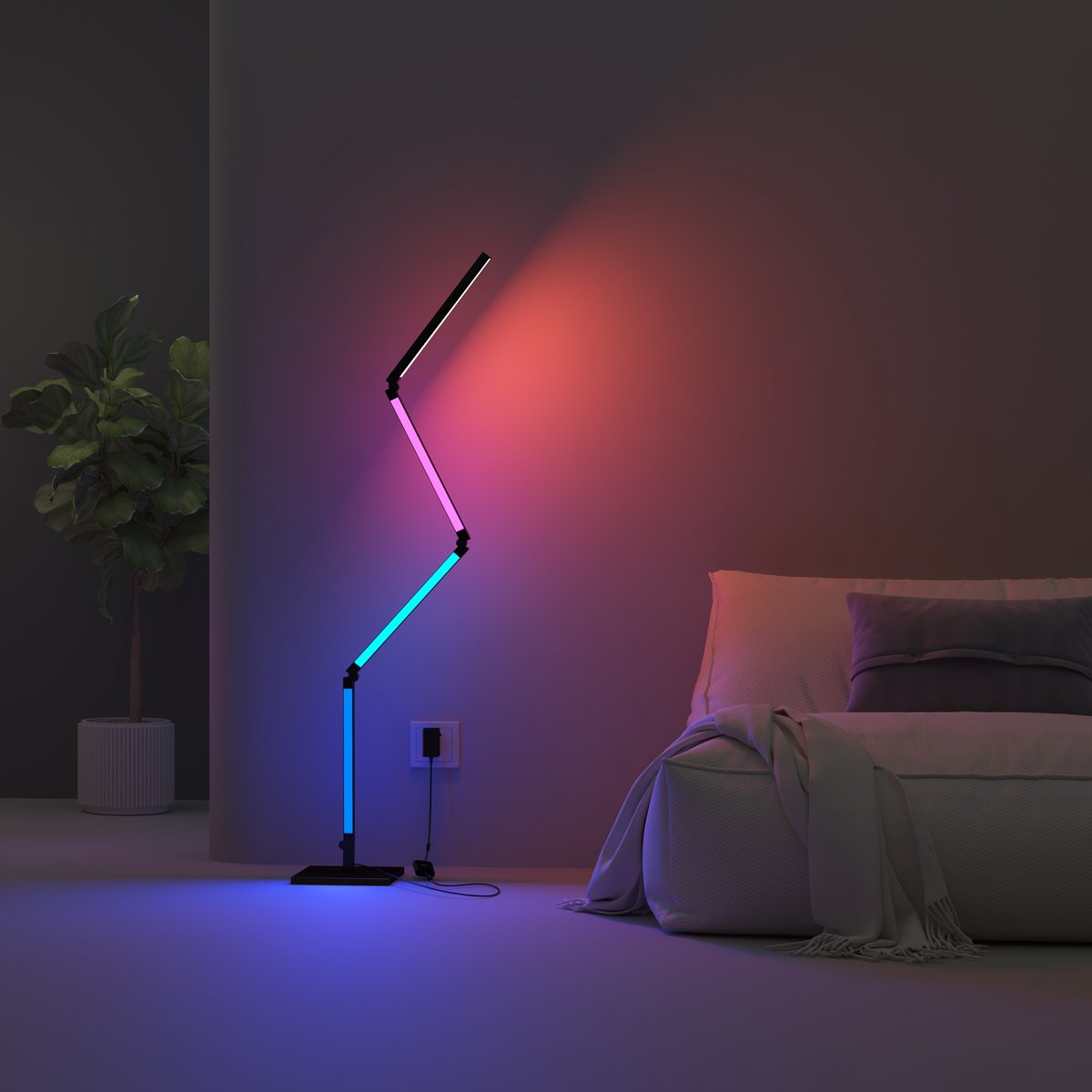 Lampadaire LED intelligent Calex - lampe d'angle WiFi multifonctionnelle - lampe sur pied - éclairage d'ambiance - lumière RVB et blanche - application