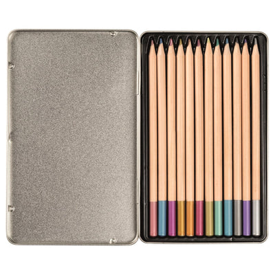 Walther pc300m crayons de couleur en bois - diy pac - 12 pièces - couleurs métallisées
