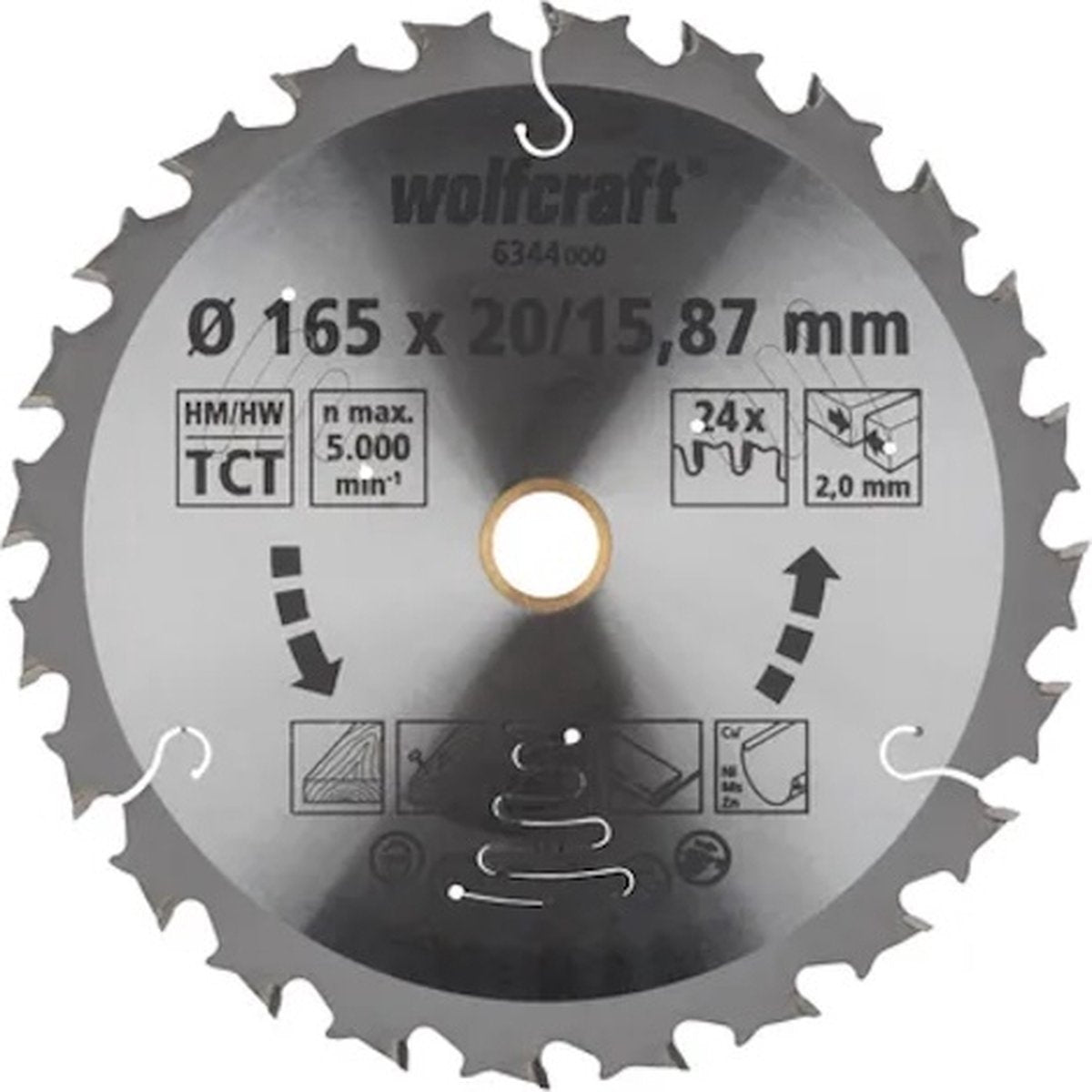 Wolfcraft - lame de scie circulaire 165 mm - 24 dents - alésage 20 15,87 mm - pour scie circulaire - 6344000