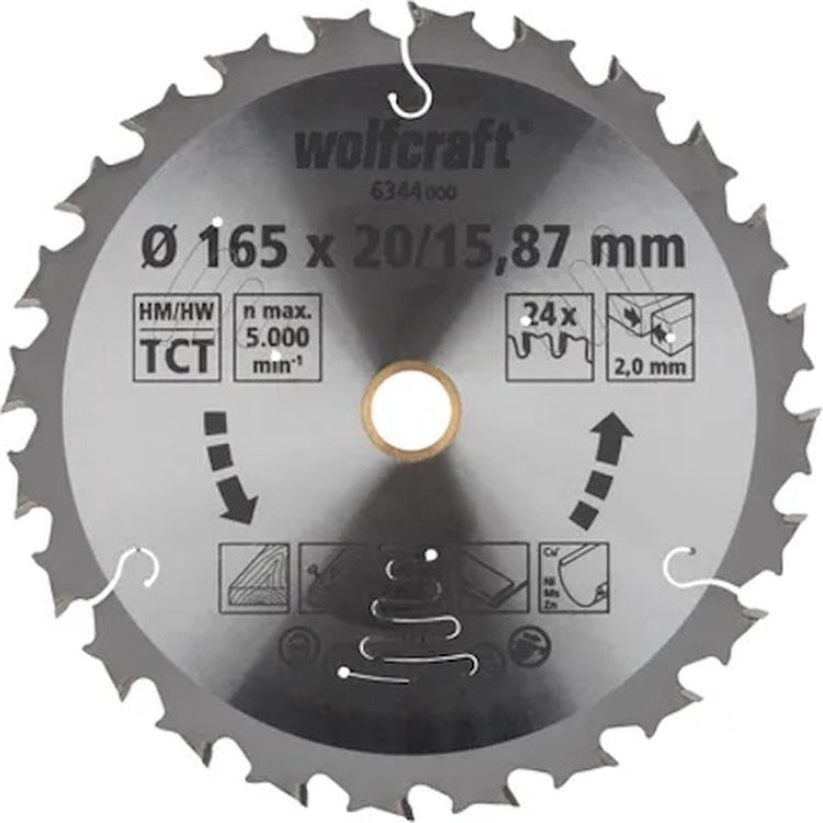 Wolfcraft - lame de scie circulaire 165 mm - 24 dents - alésage 20 15,87 mm - pour scie circulaire - 6344000