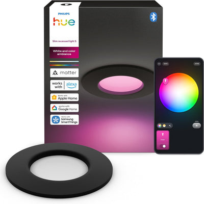 Spot encastrable LED Philips Hue Thin - éclairage salle de bain - raccord Gu10 - contient 1 spot encastrable - lumière blanche et colorée orientable - noir - IP44 : résistant aux éclaboussures - ø : 90 mm - éclairage intelligent