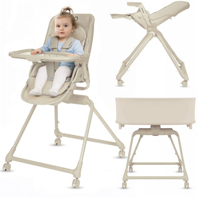 Lionelo maddie ensemble 3en1 - chaise haute + rocking chair lit bébé - pliable - siège rotatif à 360° - avec matelas confort - roulettes - lavable - 0-36 mois
